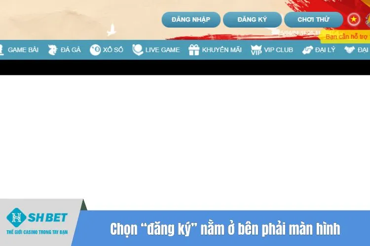 Chọn “đăng ký” nằm ở bên phải màn hình